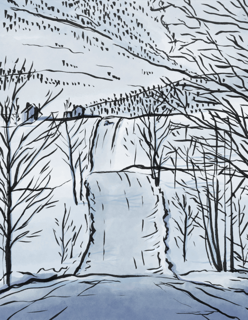 Illustration of a Vermont winter road
